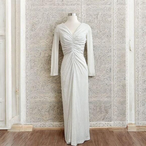 Vintage Jack Bryan 1960s Metallic Glitter Prom Formal Wedding Dress XS-S White - Picture 1 of 6